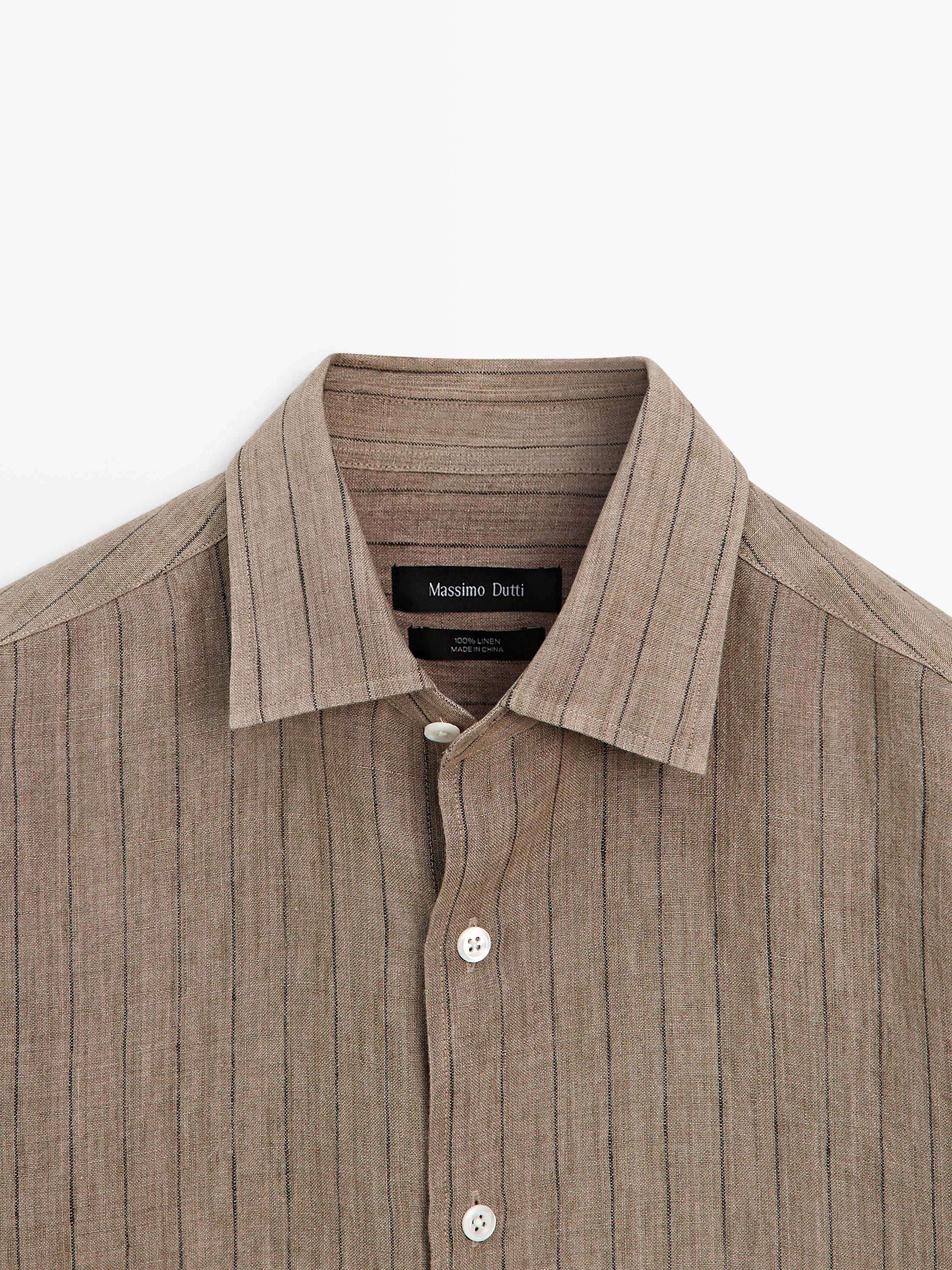 100% linen slim fit striped shirt